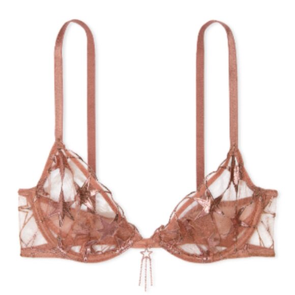 Victoria's Secret Very Sexy Stardust Embroidery Rose Gold Unlined Demi Bra 38DD - Picture 3 of 12